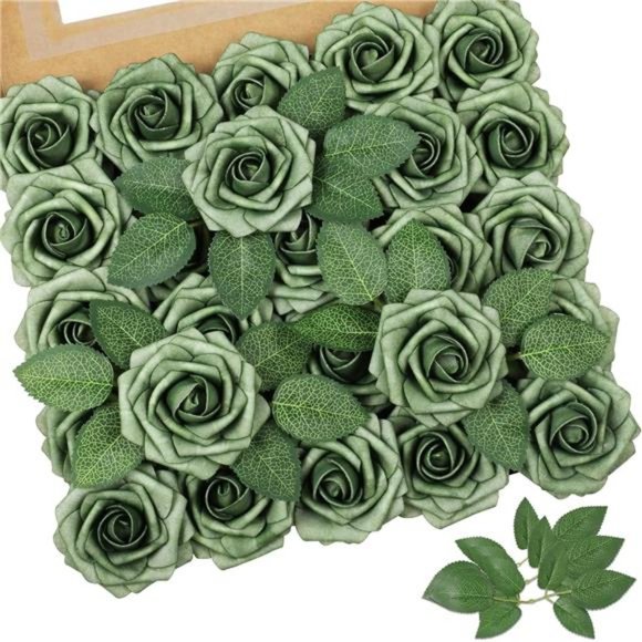 Artificial Flowers GreenRose 25pcs Real Looking FakeRoses w/Stem for DIY Wedding - Picture 1 of 6